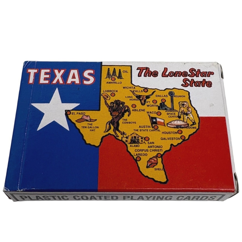 Texas The Lone Star State Souvenir Playing Cards Plastic Coated Map Deck Vintage